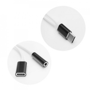 Adaptér HF/audio + nabíjení, USB C na 1x Jack 3,5mm 1x USB C (female), barva černá