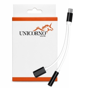 Adaptér HF/audio + nabíjení, USB C na 1x Jack 3,5mm 1x USB C (female), barva černá