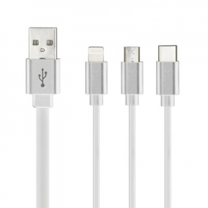 Datový kabel 3v1, Micro USB, USB Typ C, Lightning, barva bílá