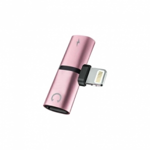 Adaptér SHORT HF/audio + nabíjení, Lightning na 1x Lightning 1x Jack 3,5mm, barva rose gold