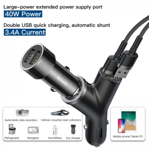 CL adaptér Baseus CCALL-YX01, 2x USB, zásuvka zapalovače cigaret , QC 3,4A  barva černá