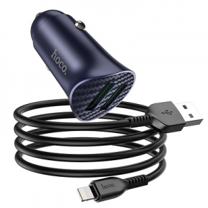 CL adaptér HOCO Z39 2x USB QC 3.0, 18W + Lightning kabel, barva dark blue