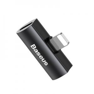 Adaptér SHORT BASEUS HF/audio + nabíjení iPhone Lightning barva černá