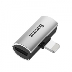Adaptér SHORT BASEUS HF/audio + nabíjení iPhone Lightning barva stříbrná
