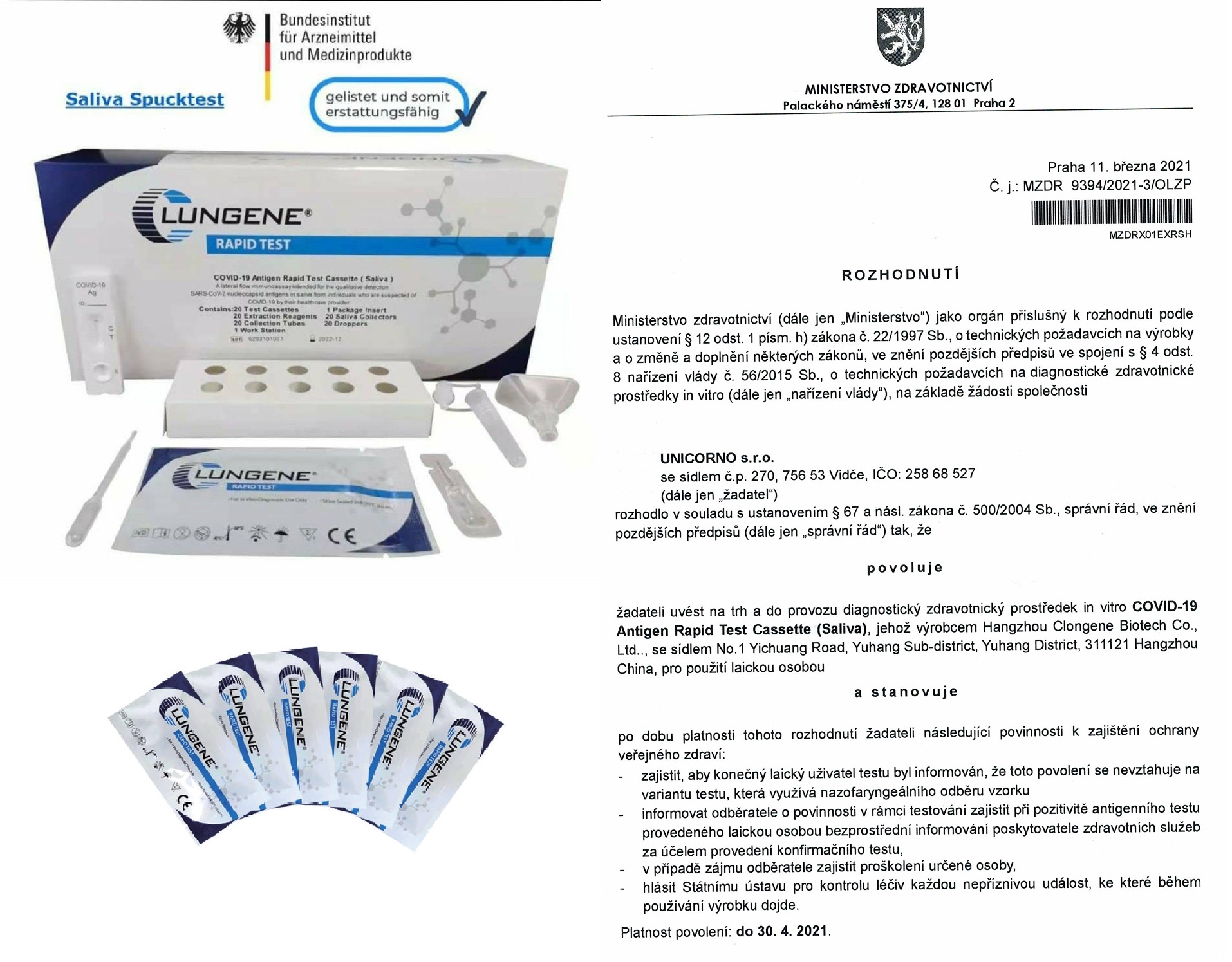 CLUNGENE ANTIGEN RAPID TEST ze slin COVID-19 CZ 1 ks