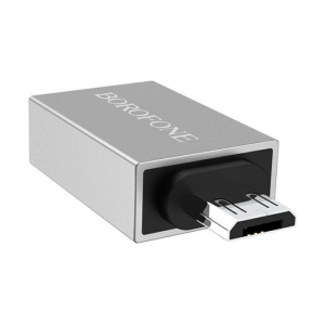 Adaptér Borofone Micro USB na USB OTG, barva stříbrná