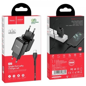 Cestovní nabíječ HOCO N2 Vigour 1x USB A (2A) + kabel USB A na USB C, barva černá