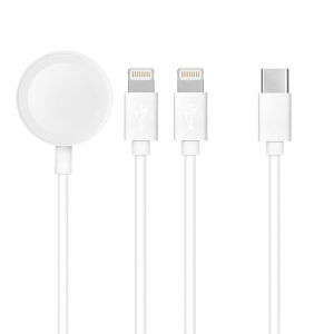 Datový kabel iPhone 3v1, 2x lightning konektor + Apple watch 3W, barva bílá