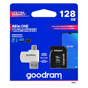 Paměťová karta micro SD GOODRAM 128GB Class 10 Blistr + adapter, card reader