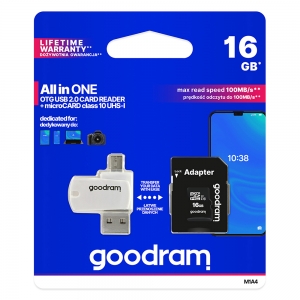 Paměťová karta micro SD GOODRAM 16GB Class 10 Blistr + adapter, card reader