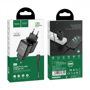 Cestovní nabíječ HOCO N2 Vigour 1x USB A (2A) + kabel USB A na Lightning, barva  černá
