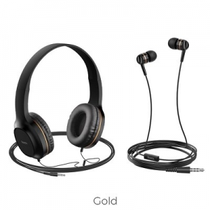 Bluetooth Sluchátka + HF HOCO W24, 3,5mm Jack, barva zlatá
