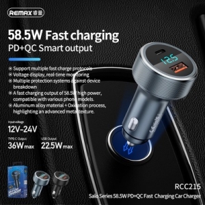 CL adaptér REMAX RCC-215, USB Typ C, PD 36W + USB QC 5A, barva černá