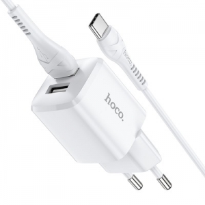 Cestovní nabíječ HOCO N8 Briar 2x USB 2,4A, kabel USB Typ C, barva bílá