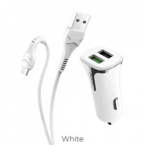 CL adaptér HOCO Z31, 2X USB QC 3.0, Micro USB kabel, barva bílá
