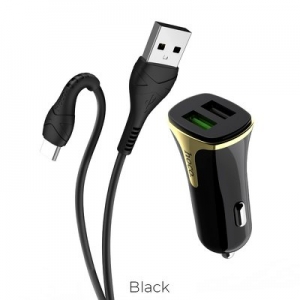 CL adaptér HOCO Z31, 2X USB QC 3.0, USB Typ C kabel, barva černá