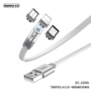 Datový kabel Magnetický 3v1, Remax RC-169th, Micro USB, USB Typ C, Lightning, 2,1A barva bílá
