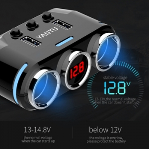 CL rozbočovač zásuvek do zapalovače B39 Typ B - 2 zásuvky + 2x USB A - 3,1A s displejem, černá
