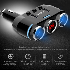 CL rozbočovač zásuvek do zapalovače B39 Typ B - 2 zásuvky + 2x USB A - 3,1A s displejem, černá