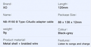 Adaptér audio USB TYP C / Jack, 3,5mm, USB Typ C, (XO-NB-R160B) barva černá