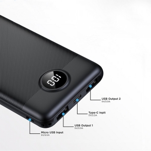 Externí baterie POWER BANK Veger A11S, 10000mAh PD20W QC 3.0, 2x USB 1x USB Typ C, 1x Micro USB, barva černá