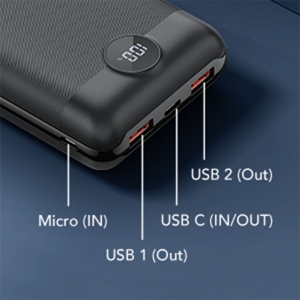 Externí baterie POWER BANK Veger S20, 20000mAh PD22,5W QC 3.0, 2x USB 2x USB Typ C, Micro USB, barva černá