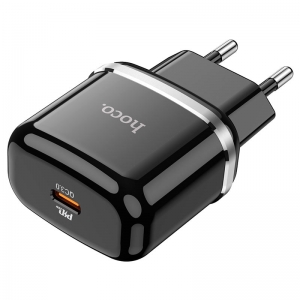 Cestovní nabíječ HOCO N24, vstup USB Typ C, PD 20W, QC 3.0, barva černá