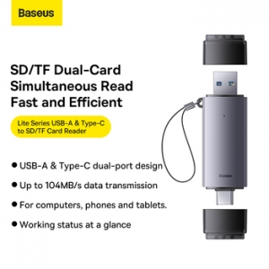 Čtečka paměťových karet Baseus Lite (WKQX060113) SD / microSD, USB + USB Typ C, šedá