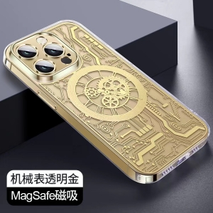 Pouzdro Back Case ClockWork iPhone 14 Plus, s funkcí Magsafe, transparent/gold (blistr)