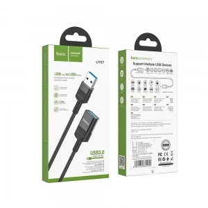 Adaptér HOCO (U107) USB A (female) na USB A (male) 5A, 1,2m, barva černá