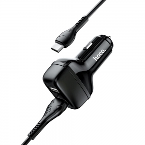 CL adaptér HOCO Z36, 2x USB, 2,4A, kabel USB Typ C, barva černá
