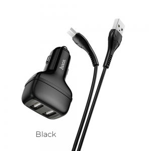 CL adaptér HOCO Z36, 2x USB, 2,4A, kabel Micro USB, barva černá