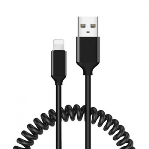 Datový kabel spirála, Lightning konektor, 2,4A, 1m, barva černá