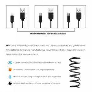 Datový kabel spirála, Lightning konektor, 2,4A, 1m, barva černá