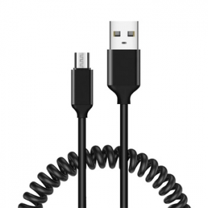 Datový kabel spirála, Micro USB, 2A, 1m, barva černá