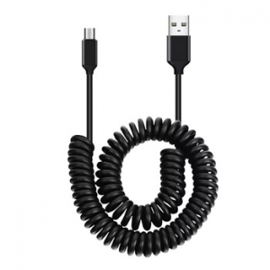 Datový kabel spirála, USB A na Micro USB, délka 1m, barva černá