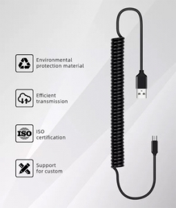 Datový kabel spirála, Micro USB, 2A, 1m, barva černá
