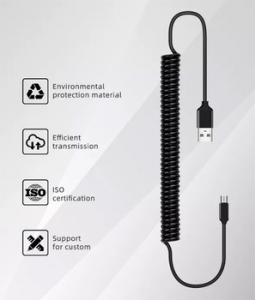 Datový kabel spirála, USB A na Micro USB, délka 1m, barva černá