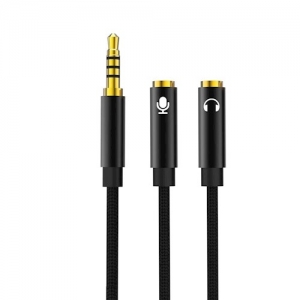 Adaptér XO-R197, Jack 3,5 mm na 2x Jack 3,5 mm (female - mikrofon, sluchátka), délka 23cm, barva černá