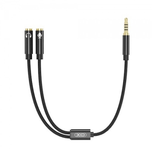 Adaptér XO-R197, Jack 3,5 mm na 2x Jack 3,5 mm (female - mikrofon, sluchátka), délka 23cm, barva černá