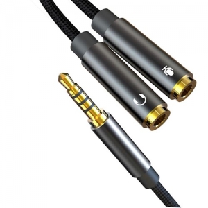 Adaptér XO-R197, Jack 3,5 mm na 2x Jack 3,5 mm (female - mikrofon, sluchátka), délka 23cm, barva černá