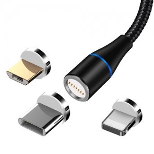 Datový kabel 3v1 maXlife, magnetický 3A, délka 1m, podporuje přenos dat, nylonový oplet, barva černá
