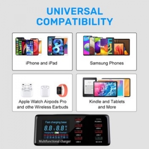 Nabíjecí stanice X9 - 7x USB A, 1x USB C - QC 3.0 PD 100W + indukční nabíjení, barva černá