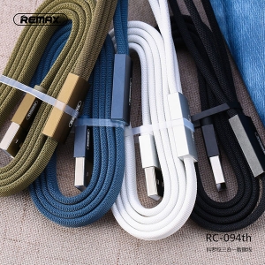 Datový kabel 3v1 Remax RC-094th, USB Na Micro USB, Lightning, Typ C, QC, přenos dat, barva modrá