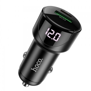 CL adaptér HOCO Z42, 1x USB, QC 3.0, PD 20W, LCD displej, barva černá