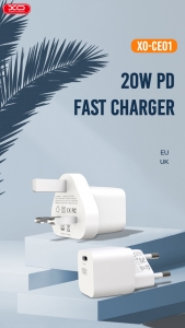 Cestovní nabíječ (adaptér pro UK) XO-CE01, 1x USB C, QC 3.0 PD 20W, barva bílá