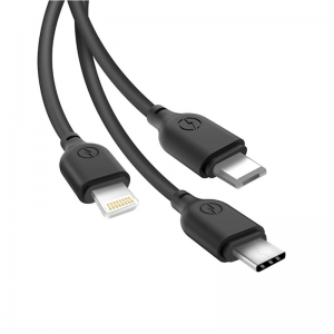 Datový kabel 3v1 XO-NB103, USB na Micro USB, Lightning, USB Typ C, 2,1A, délka 1M, barva černá