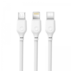 Datový kabel 3v1 XO-NB103, USB na Micro USB, Lightning, USB Typ C, 2,1A, délka 1M, barva bílá