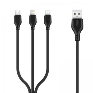 Datový kabel 3v1 XO-NB103, USB na Micro USB, Lightning, USB Typ C, 2,1A, délka 1M, barva bílá