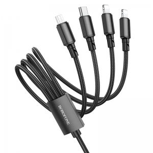 Datový kabel 4v1 Borofone USB na Typ C, Micro USB, 2x Lightning - 2A, černý